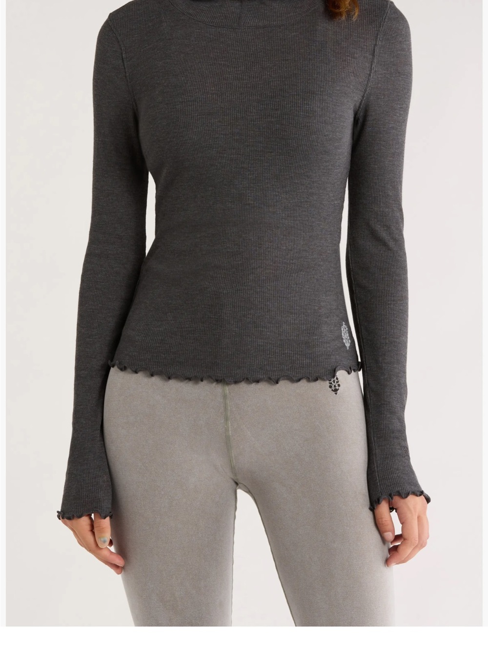 FP Movement by Free People Charcoal Ribbed Long-Sleeve Top